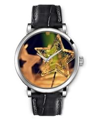 SPRAWL Aanalog Fashion Series Silver Ladies Watches of Genuine Black Leather Strap,Unique Wrist Watch for Women Girls Designed with transparent star