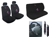 2010 F150 11 Piece Auto Interior Gift Set   2 Multicolor Red and Pink Hearts Front Low Back Bucket Seat Covers, 2 Multicolor Red and Pink Hearts Head Rest Covers, 1 Multicolor Red and Pink Hearts Steering Wheel Cover, 2 Multicolor Red and Pink Hearts Shoulder Harness Pressure Relief Cover