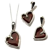 .925 Sterling Silver and Certified Cherry Amber Love Collection Pendant on Italian Sterling Silver Rolo Chain 18 + Earrings Jewelry Set