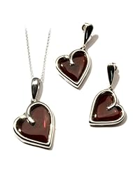 925 Sterling Silver Cherry Amber Love Collection Jewelry Set Earrings Pendant on Italian Sterling Silver Rolo Chain 18 Inches