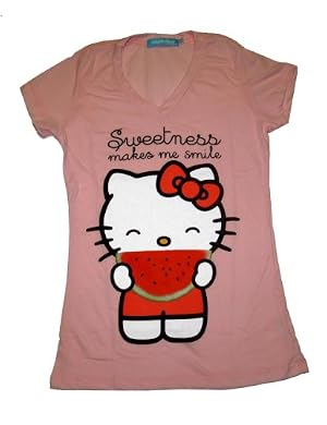  Hello Kitty Sweetness Makes Me Smile Mighty Fine Soft V Neck Juniors Babydoll T-Shirt 