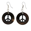 Peace Sign Earrings - Round Coconut 1 Inch Diameter