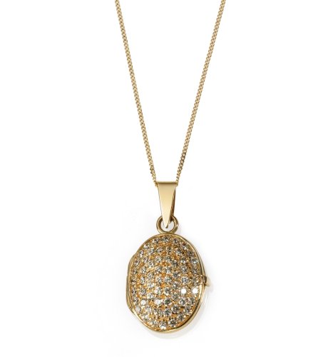 9ct Gold Crystal Encrusted Oval Locket Necklace
