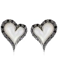 10k White Gold Heart White Mother-Of-Pearl and Black Diamond Earrings (2/9 cttw, Black)