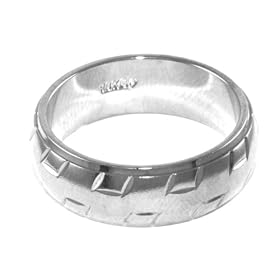 Mens 18k White Gold Layered (gp) Diamond Cut Block Design - 7mm THICK Wedding Ring Band ~ YOU CHOOSE SIZE ~ LIFETIME WARRANTY