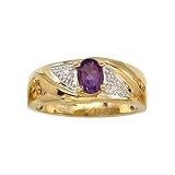 10K Yellow/White Gold 0.01 ct. Diamond and 7 x 5 MM Oval Shaped Amethyst Men's Ring
