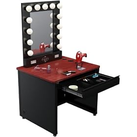 Broadway Lighted Vanity Desk 36'' x 30 - Black Frame, Cherry Surface by Vanity Girl Hollywood