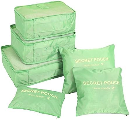 AsPon 6pcs Drawstring Underwear Storage Bags Clothing Luggage Cube Set Green
