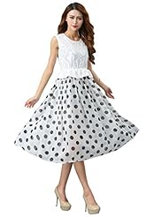 Summer Lace Cocktail Sleeveless Polka Dot Print Chiffon Evening Dress/Prom Dress/Party Dress/Midi Dress 