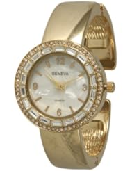 Geneva Womens Rhinestone-accented Bangle Watch - Gold