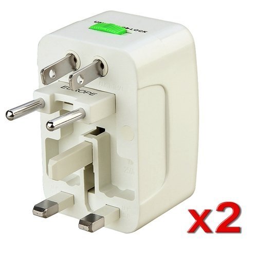 Importer520 2 Pack White All-in-One Travel Power Plug Adapter for US, UK, EU, AU Importer520 2 Pack White All-in-One Travel Power Plug Adapter for US, UK, EU, AU