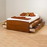Prepac Monterey Cherry Tall Queen Wood Platform Storage Bed 4 Piece Bedroom ....