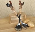 Country Rooster Decorative Kitchen Spoon And Fork Serving Set