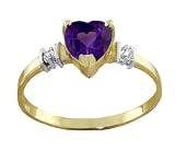 14k Gold Ring with Genuine Diamonds and Natural Heart-shaped Purple Amethyst