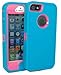 Brand New Iphone 5 5S Body Armor Defender - Comparable to Otterbox Defender + 1pc 3ft Data Cable (Baby Blue on Hot Pink)