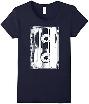 Women's Cassette Tape Mixtape Vintage Retro Eighties 80s T-Shirt Medium Navy