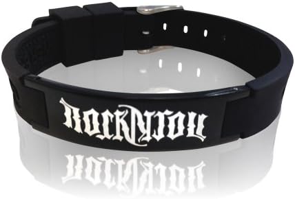 Ion Magnetic Power Energy 316L Stainless steel 2 Side Ambigram " Rock " & " Roll " Silicone Bracelet