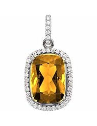 14K White Gold Antique Cushion Cut Citrine and Diamond Pendant -- LIFETIME WARRANTY