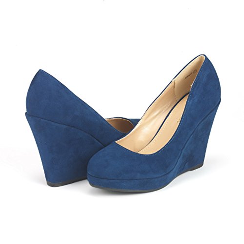 navy closed toe wedges