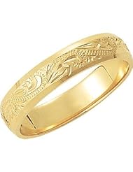 14K Yellow Gold Hand Engraved Band: Size 12