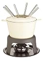 Kitchen Craft Cast Iron Enamelled Fondue Gift Set with Six Forks - Cream