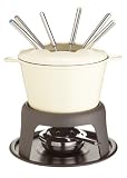 Kitchen Craft Cast Iron Enamelled Fondue Gift Set with Six Forks - Cream