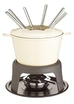 Kitchen Craft Cast Iron Enamelled Fondue Gift Set with Six Forks - Cream