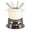 Kitchen Craft Set regalo per fonduta in ghisa smaltata, con sei forchette, colore: Crema