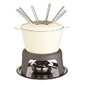 Kitchen Craft Cast Iron Enamelled Fondue Gift Set with Six Forks - Cream
