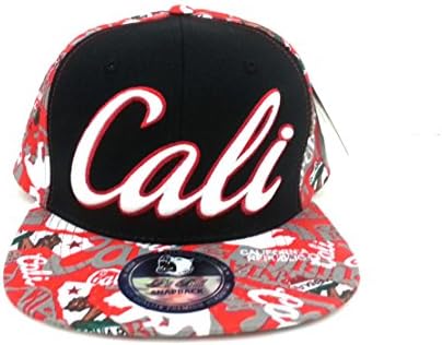 California Republic "Cali" Print Flat Bill Snapback Hat Caps - Red Print