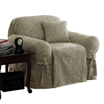 Champagne Scroll Damask Chair Slipcover
