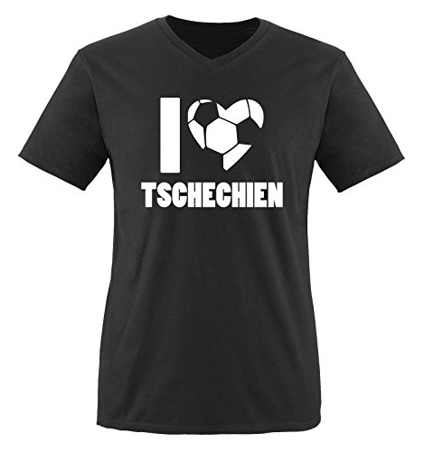 I LOVE TSCHECHIEN – Herren V-Neck T-Shirt – Schwarz / Weiss Gr. S