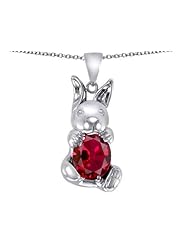 Original Star K (tm) Love Bunny Pendant With Created Ruby Oval 10x8mm in 925 Sterling Silver