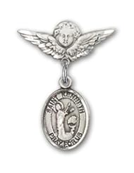 Sterling Silver Baby Badge with St. Kenneth Charm and Angel with Wings Badge Pin