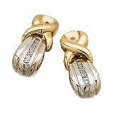 0.20Ct. T.W. Sparkling Round Cut Diamonds, 14Kt. Two Tone Gold. Diamond Earrings Jacket