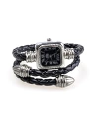BestDealUSA Black Stylish Knitting Faux Leather Rope Slim Women Bracelet Watch Elegant