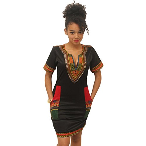 Coper Women Sexy Ethnic Style Print V-collar Casual Short Sleeve Dress Coper Women Sexy Ethnic Style Print V-collar Casual Short Sleeve Dress