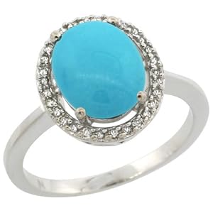 Revoni - Bague Femme - Argent fin 925/1000 - Diamants et Turquoise ovale 2.4 cts - Taille 54