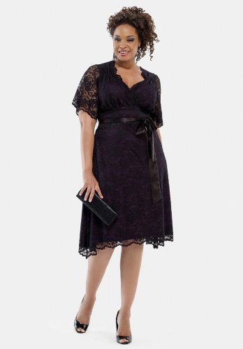 Plus Size Retro Glam Lace Dress  Purple Lining 