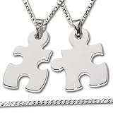 CLEVER SCHMUCK Silberne Partneranhänger Puzzleteil geteilt glänzend ECHT SILBER 925 mit 2 Ketten Panzer je 45 cm (FB)