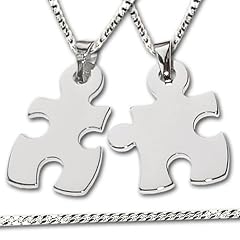 CLEVER SCHMUCK Silberne Partneranh�nger Puzzleteil geteilt gl�nzend ECHT SILBER 925 mit 2 Ketten Panzer je 45 cm (FB)