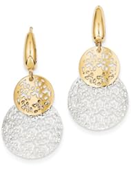 Double Layered Circle Lever Back Earrings in 14 Karat Two-tone Gold