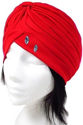 JUDIER Turban Twist pleated Hair Wrap stretch turban Women's Head Wrap Cap Cover (red)