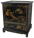 Asian Furniture & Décor - 24" Japanese Lacquered Oriental End Table / Nightstand ( Black Matte )