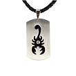 Stainless Steel Cubic Zirconia & Scorpion Design Dog Tag Pendant w. Woven Faux Leather Necklace