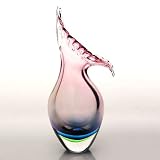 Hand Blown Purple & Green Sommerso Wing Art Glass Vase 15 tall