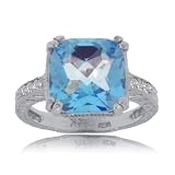 White Gold Flower CocKTail Ring W Blue Topaz & Diamonds