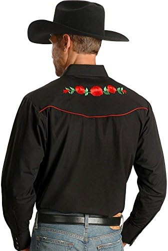 Ely Cattleman Men's Embroidered Rose Design Western Shirt - 15203901-88Blk