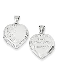 14k White Gold Polished Heart-Shaped Reversible Floral Locket. Metal Wt- 0.74g