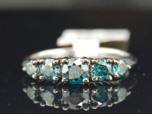 10K White Gold Round Cut Blue Diamond 5 Stone Engagement Ring 1 Cttw